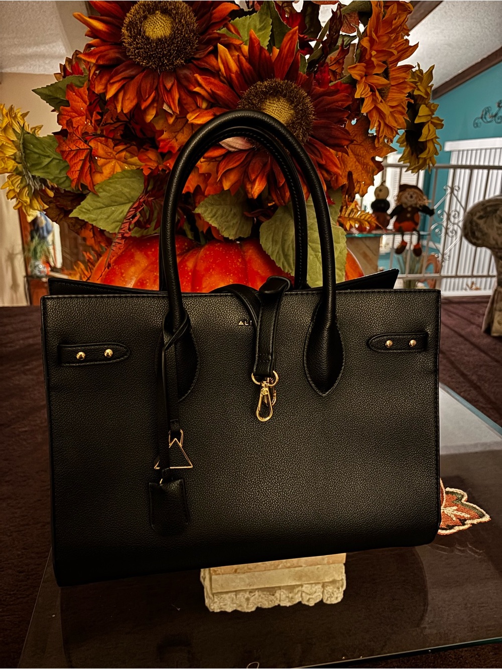 Aldo Black Structured Tote with Gold Hardware